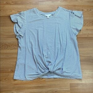 TIME AND TRU Ruffle Sleeve Striped Top